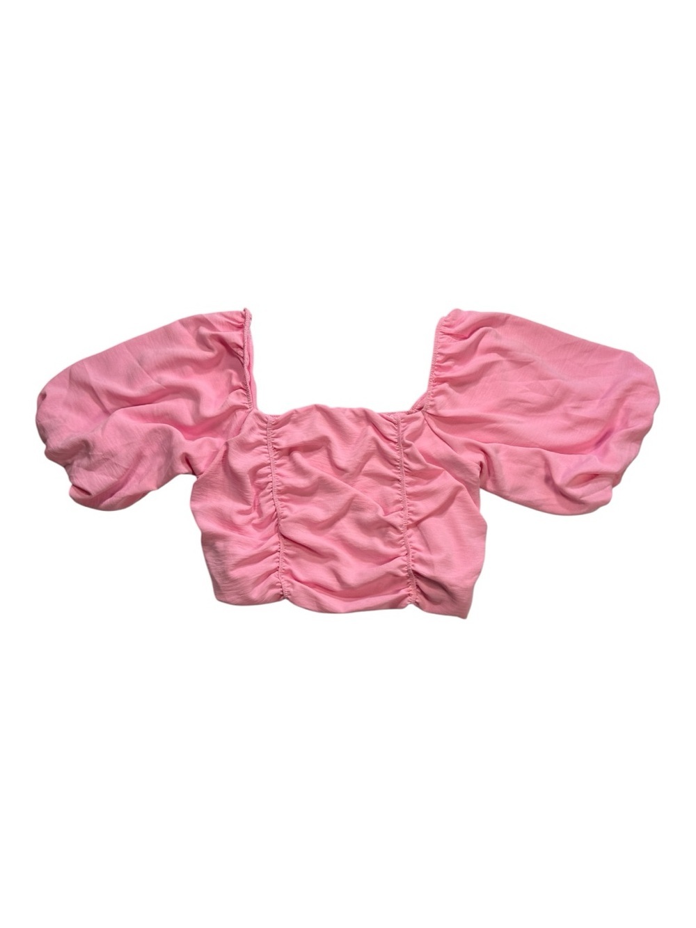 GeeGee Pink Puff Sleeve Smocked Crop Top Size 1X